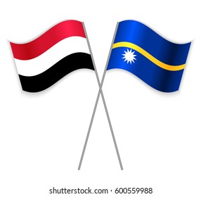 Yemeni and Nauruan crossed flags. Yemen combined with Nauru isolated on white. Language learning, international business or travel concept.