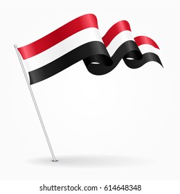 Yemeni pin icon wavy flag. Vector illustration.