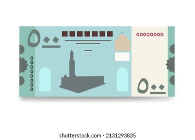 Yemeni Rial Vector Illustration. Yemen money set bundle banknotes. Paper money 500 YER. Flat style. Isolated on white background. Simple minimal design.