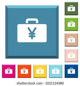 Yen bag white icons on edged square buttons in various trendy colors