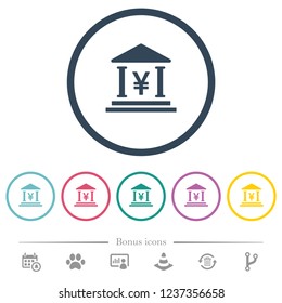 Yen bank office flat color icons in round outlines. 6 bonus icons included.