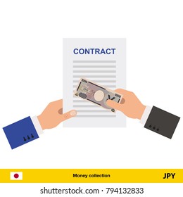 Yen banknote. Contract concept vector illustration.