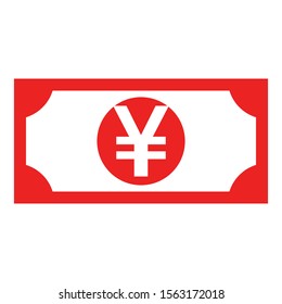 Yen and banknote on white