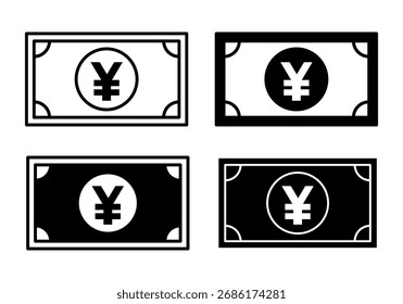 Yen-Wechsel, Vektorsymbol. Stellt japanische Papierwährung, Finanzaustausch und Geldtransaktionen dar.