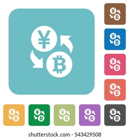 Yen Bitcoin exchange white flat icons on color rounded square backgrounds