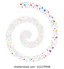 Yen carnival portal spiral. Vector bright multicolored scattered pictographs.