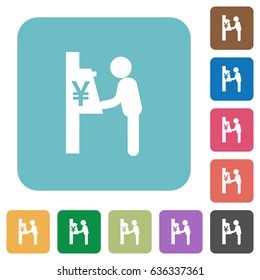 Yen cash machine white flat icons on color rounded square backgrounds