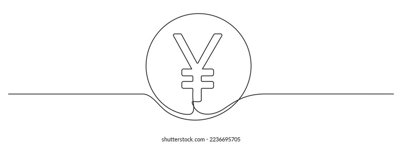 Moneda de yenes en línea continua dibujada en una línea. Símbolo lineal del dinero japonés. Vector aislado en blanco.