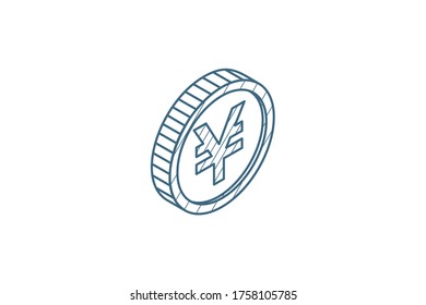 Yen coin currency or money, finance concept isometric icon. 3d vector illustration. Isolated line art technical drawing. Editable stroke