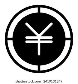 Yen Coin flat icon. Vector black and white illustration. Pictogram is isolated on a white background. Designed for web and software interfaces.