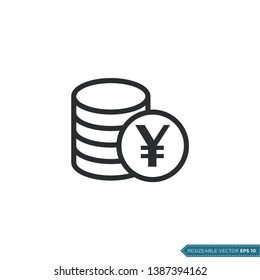 Yen Coin Icon Vector Template Flat Design