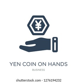 yen coin on hands icon vector on white background,  trendy filled icons from Business collection, yen coin on hands vector illustration