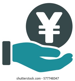 Yen Coin Payment Hand vector pictograph. Illustration style is a flat iconic bicolor soft blue symbol on white background.