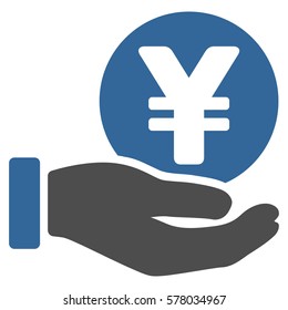 Yen Coin Payment Hand vector pictogram. Illustration style is a flat iconic bicolor cobalt and gray symbol on white background.