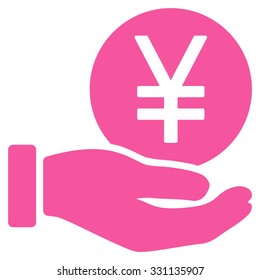 Yen Coin Payment vector icon. Style is flat pink symbol, rounded angles, white background.