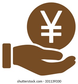 Yen Coin Payment vector icon. Style is flat brown symbol, rounded angles, white background.
