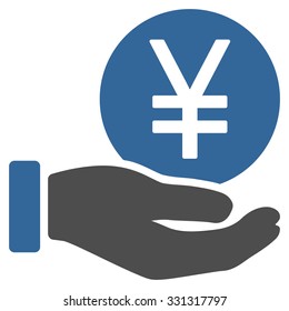 Yen Coin Payment vector icon. Style is flat bicolor cobalt and gray symbol, rounded angles, white background.