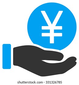 Yen Coin Payment vector icon. Style is flat bicolor blue and gray symbol, rounded angles, white background.