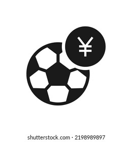 Yen coin with soccer ball. Football sports betting flat icon isolated on white background. Vector illustration