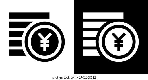 Pila de moneda de Yen. Icono de glifo en versión en blanco y negro.