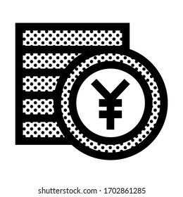 Yen Coin Stack. Icon Filled with Dots.