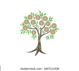 yen coin tree vector illustrations