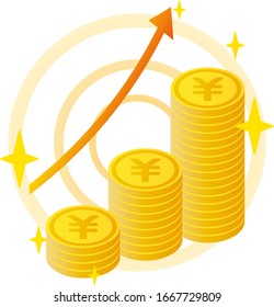 monedas en yenes con flecha hacia arriba