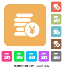 Yen coins flat icons on rounded square vivid color backgrounds.
