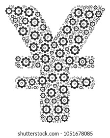 Yen composition of gear wheels. Vector gear wheel pictograms are composed into yen mosaic.