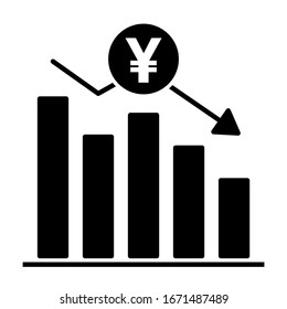 Diseño del icono del gráfico de monedas Yen. Icono de gráfico de moneda Yen en diseño de estilo de silueta moderna. Ilustración vectorial.