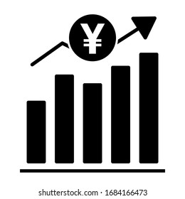 Ícono de gráfico de fluctuación de moneda Yen en estilo de silueta moderna. Ilustración vectorial.