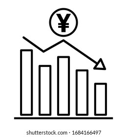 Yen currency fluctuation up chart icon in flat style design. Vector illustration.