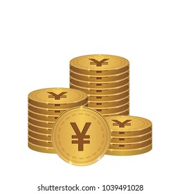 Yen Currency Gold coin Stack. Financial growth concept with golden coin yen. 