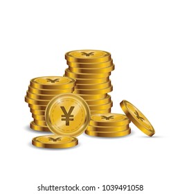 Yen Currency Gold coin Stack. Financial growth concept with golden coin yen. 