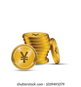 Yen Currency Gold coin Stack. Financial growth concept with golden coin yen. 