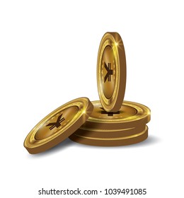Yen Currency Gold coin Stack. Financial growth concept with golden coin yen. 