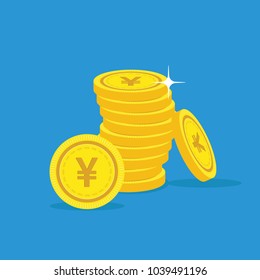 Yen Currency Gold coin Stack. Financial growth concept with golden coin yen. 