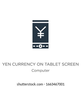 Yen currency on tablet screen icon vector. Trendy flat yen currency on tablet screen icon from computer collection isolated on white background. Vector illustration can be used for web and mobile 