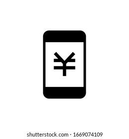La moneda Yen en la pantalla del tableta icono vectorial en el diseño plano sólido negro icono aislado en el fondo blanco