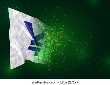 yen currency on vector 3d flag on green background with polygons and data numbers