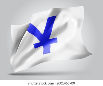 yen currency on vector 3d flag isolated on white background