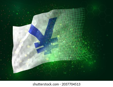 yen currency on vector 3d flag on green background with polygons and data numbers