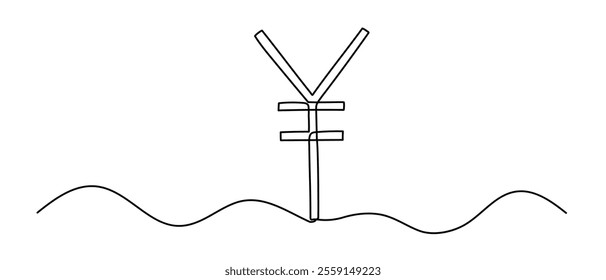 Yen currency one continuous line illustration. Hand drawn doodle drawing of finance on white background