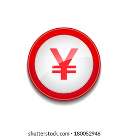 Yen Currency Sign Circular Red Vector Web Button Icon