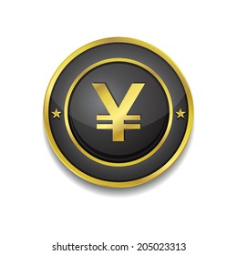 Yen Currency Sign Circular Vector Golden Black Web Icon Button