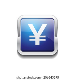Yen Currency Sign Square Vector Blue Web Icon Button