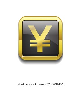 Yen Currency Sign Square Vector Golden Black Web Icon Button