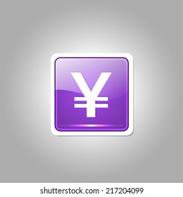 Yen Currency Sign Square Vector Purple Web Icon Button