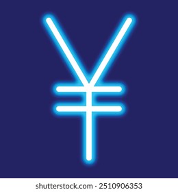Yen currency symbol with blue neon light effect