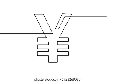 Símbolo monetário de iene desenho contínuo de uma linha e estilo minimalista vetor de contorno isolado